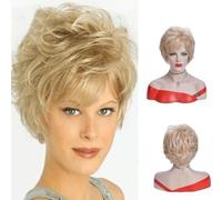 Peluca corta rubia rizada para mujer con flequillo lateral Peluca sintética para mujer Uso diario en fiestas - Rubia