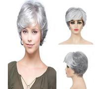 Peluca corta rubia rizada para mujer con flequillo lateral Peluca sintética para mujer Uso diario en fiestas - Gris