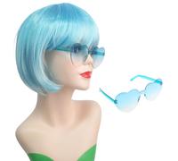 Peluca Corta Y Colorida Con Flequillo Plano, Peluca Sintética De Cosplay De Arcoíris Y Gafas De Sol Para Mujeres Y Adultos, Recuerdos De Fiesta De Carnaval