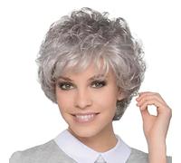 Peluca corta y esponjosa de pelo blanco plateado para mujer, peluca diaria de anciana, pelucas cortas de cabello humano rizado gris para mujeres mayores