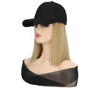 Peluca corta y lisa con gorra de béisbol, peluca Bob con extensiones integradas, pelo recto de fibra de se de alta temperatura, ajustable en circunferencia, estilo rubio nat
