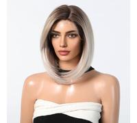 Peluca Corta Y Lisa con Raya En Medio para Mujer Frente De Encaje Degradado Natural 35 Cm