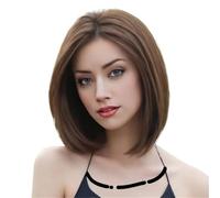 Peluca corta y lisa estilo bob, peluca sintética for mujer con raya al medio for uso diario. para mujeres encantadoras(Light brown)