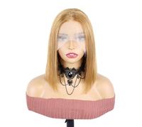 Peluca corta y recta encaje frontal de 13x1, peluca de cabello humano sin pegamento, peluca Bob 12 pulgadas con pelo de bebé, peluca de fibra resistente al calor adecuada para uso diario de mujeres(Br