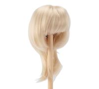 Peluca corta y recta para muñecas de 1/4 de cabeza de 18,5 a 21 cm, pelo sintético suave para un aspecto, cuero cabelludo simulado, material de seda suave (rubio crema)