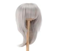 Peluca corta y recta para muñecas de 1/4 de cabeza de 18,5 a 21 cm, pelo sintético suave para un aspecto, cuero cabelludo simulado, material de seda suave (gris plateado)