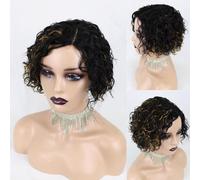 Peluca corta y rizada Bob de 8 pulgadas, peluca corta Pixie, peluca corta rizada encaje 4 × 1, peluca marrón degradada, peluca sin pegamento, con pelo bebé, adecuada for el uso diario las mujeres.