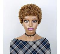 Peluca corta y rizada for mujer, peluca de cabello humano africano corto y rizado de 6 pulgadas con flequillo, rizada sin pegamento, peluca de fibra resistente al calor for uso diario en fiestas.(Brow