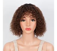 Peluca Corta Y Rizada Jerry Para Mujer, Cabello Humano Remy Brasileño, Con Reflejos De Color Look De Fiesta Divertido Sin Pegamento