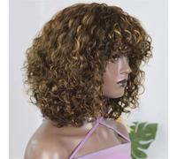 Peluca Corta Y Rizada Jerry Para Mujer, Cabello Humano Remy Brasileño, Con Reflejos De Color Look De Fiesta Divertido Sin Pegamento