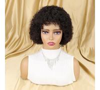 Peluca corta y rizada ondas agua, peluca rizada de 8 pulgadas, peluca rizada negra completamente hecha a máquina, con flequillo, peluca sin pegamento, peluca bob corta y rizada, for mujeres negras.