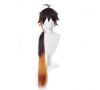 Peluca Cosplay Anime,Peluca Genshin Impact Zhongli,Dark Brown Mixted Orange Peluca Cosplay,con Red de Peluca Gratis,Halloween Hair,para Cosplay de Fiesta diari