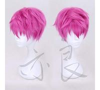 Peluca Cosplay GHK La vida desastrosa de Saiki K. Gafas Saiki Kusuo Hombres Corto Rosa Rosa Pelo sintético