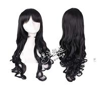 Peluca cosplay ondulada larga de 70 cm con flequillo largo negro Peluca diaria femenina Fiesta resistente al calor Negro Peluca de cabello sintético de 70 cm peluca común H088-7