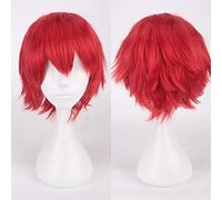 Peluca cosplay roja corta Fiesta de Halloween Cabello sintético en capas para hombre 30 cm / 13.8 pulgadas pelucas cortas de color burdeos para hombres peluca de color burdeos común K049-8