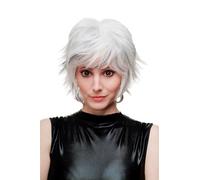 WIG ME UP- SA069-1001H1B Peluca mujer peinado corto Carnaval Cosplay color blanco-platino con rayas negras