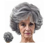 Peluca de anciana, peluca de gris claro de 5.9 pulgadas de aspecto claro, cabello falso de seda a alta temperatura transpirable para mujeres, abuela, anciana