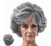 Peluca de ancianos, peluca de abuela gris claro de aspecto natural de 5.9 pulgadas, vello de seda de alta temperatura transpirable para mujeres viejas