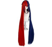 Peluca de Anime Cosplay Anime Fire Emblema Engage Alear Cosplay Peluca Larga Recta Azul Y Rojo Hombres Pelucas Resistente al Calor Juego Masculino Sombrero + Gorro de Peluca