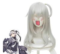 Peluca de anime Kantai Collection Suzutsuki para cosplay, color blanco plateado, larga, recta, resistente al calor, sintética, para disfraz de fiesta de Halloween, KUZ460A