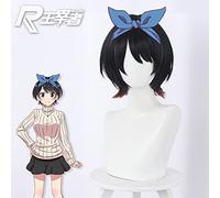 Peluca de anime negro degradado marrón uppturned Face Cos peluca de alta temperatura cuernos sintéticos Cosplay