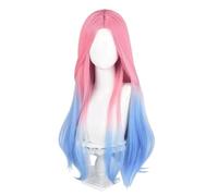 Peluca de anime para mujer, color rosa, azul, degradado, pelo largo, para Halloween, fiesta de disfraces, con gorro de peluca gratis