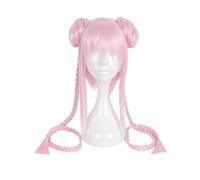 Peluca de anime Supersonico para mujer, color rosa, disfraz de cómic Super Sonico con pelo largo con 2 moños, peluca KUWS701H