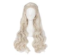 Peluca de anime Wig de Daenerys Targaryen, peluca larga y rizada rubia clara, peluca de disfraz de Halloween, para Halloween, fiesta de disfraces, espectáculos de anime, eventos de cosplay, conciertos
