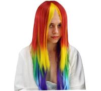 Peluca de arco iris, gorro de pelo, peluca de cosplay larga y recta, cabello Rainbow Dash con cola de caballo 27.5 Anime Cosplay sintético recto