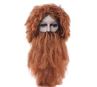peluca de barba, barba falsa,Peluca de disfraz y barba larga | Accesorio de disfraz de bigote falso, divertido conjunto de peluca y barba de cavernícola, artículos de fiesta para fiesta de