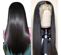 Peluca de boba para mujeres negras de encaje sintético Naturalmente larga recta 13x4 Pelera delantera de encaje suizo 150% de densidad de densidad Pelera resistente al calor, 26 pulgadas,