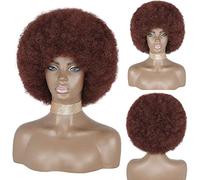 Peluca de Cabaret Peluca Afro Suave De Los Años 70 Para Mujer Peluca Afro Rizada De Pelo Rizado Peluca Corta Afro Rizada Natural Pelucas Disfraz (Color : Bruin, Size : A)