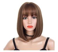 Peluca de Cabaret Peluca Bob Marrón Corta, Peinados Rectos Naturales En Capas Peluca Bob Marrón Para Mujer Pelucas Disfraz