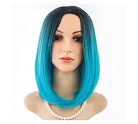 Peluca de Cabaret Peluca Cabello liso azul Fibra química Cordón frontal Color degradado Bobo Tocados Cabello corto Conjuntos de cabello, Peluca ondulada en colores pastel Pelucas Disfraz