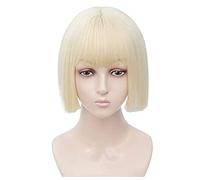 Peluca de Cabaret Peluca Con Flequillo Bob Corto Pelucas Para Mujer Cabello Liso Sintético Corte Bob Peluca Pelucas De Moda Pelucas Disfraz (Color : Gold, Size : 10in)