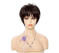 Peluca de Cabaret Peluca De Mujer Peluca Recta Corta Peluca De Corte Pixie Peluca De Soplo Transpirable Natural Para Uso Diario Pelucas Disfraz (Color : Bruin, Size : 3.5in)