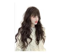 Peluca de Cabaret Peluca Larga Pelucas Sintéticas Para Mujer Raíces Oscuras Con Flequillo Cabello Ondulado Para Fiesta Diaria Pelucas Disfraz (Color : Black, Size : 21in)
