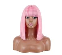 Peluca de Cabaret Peluca Rosa Con Flequillo Bob Recto Pelucas Para Mujer Pelucas De Colores Peluca Corta Rosa Bob Pelucas Disfraz