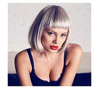 Peluca de Cabaret Pelucas Cortas Y Rectas Grises De Bob, Peluca De Reemplazo De Cabello Completo De Aspecto Natural Para Mujeres Con Flequillo, Peluca Ondulada En Colores Pastel Pelucas Disfraz