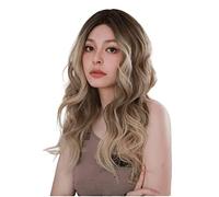 Peluca de Cabaret Pelucas De Mujer Pelucas De Cabello Ondulado Rizado Largo De Parte Media Ajustable Pelucas Marrones Transpirables Naturales Pelucas Disfraz