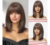 Peluca de cabello corto liso para mujeres con flequillo Pelucas naturales Disfraz Fiesta Uso diario