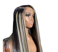 Peluca de cabello humano brasileño 200% con encaje frontal, color hueso liso, 13 x 4 HD, con reflejos negros y rubios, 1B/27(20inch)