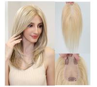 Peluca de cabello humano con clip, parte media recta, 25 cm, sin costuras, para mujeres con cabello fino (hecho a mano 613# rubio)