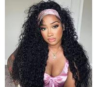 Peluca de cabello humano con diadema de 24 pulgadas, densidad del 180 %, para mujeres negras, peluca rizada tipo afro para mujer, 100% cabello humano, pelucas sin pegamento, sin encaje