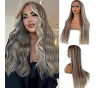 Peluca de cabello humano con encaje frontal HD de 13 x 6 pulgadas, balayage, castaño nogal mezclado, rubio #613, sin pegamento, prearrancado, densidad del 150%, con nudos pequeños