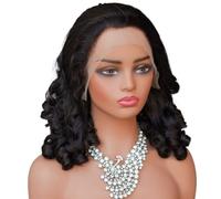 Peluca de cabello humano con frontal de encaje, ondas sueltas 13x4, densidad 300, sin pegamento, doble estirado, rizada y elástica, 24 pulgadas Wiglets(1B#)