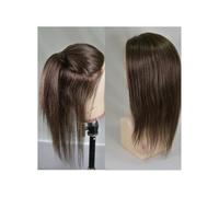 Peluca de cabello humano de 12 pulgadas de largo con base de 10 "x8" y sistema de reemplazo de cabello de densidad 130 para cabello liso para hombre Toupee for Men(Medium Brown)