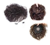 Peluca de cabello humano de cobertura completa de 10 x 10 cm, sin parte, pelo corto con flequillo (ondulado, 4# marrón claro)