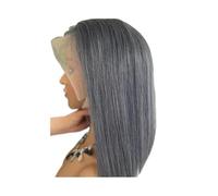 Peluca de cabello humano gris Bob 13x4, corta, recta, sin pegamento, transparente, frontal, densidad 150 for mujer Adorno de pelo para mujer(16inch)