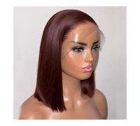 Peluca de cabello humano liso con encaje corto 13x4, color marrón chocolate, HD, transparente, frontal de encaje, densidad 180(8inch)